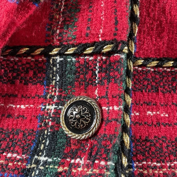 Vintage Positive Attitude Women's Size 18 Red Plaid Wool Blend Blazer Gold Trim - Picture 6 of 8